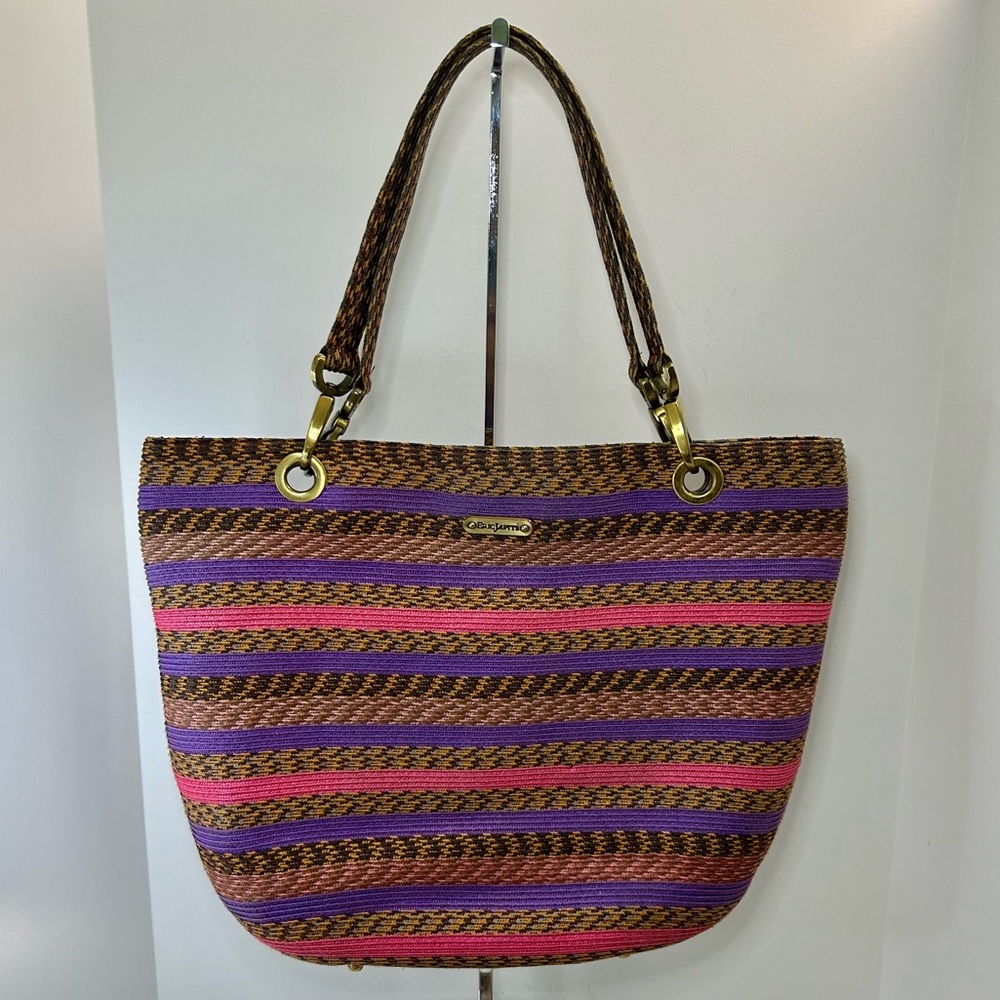 Eric Javits Stripe Woven Double Strap Shoulder Bag with Gold/ Bronze Hardware